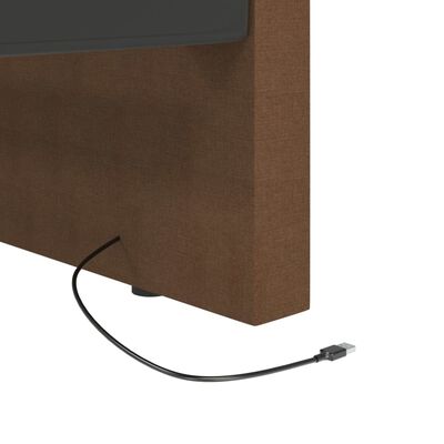vidaXL Rama łóżka z USB, ciemnobrązowa, obita tkaniną, 90x200 cm