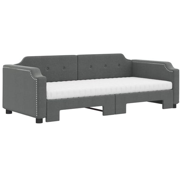 vidaXL Sofa rozsuwana z materacami, ciemnoszara, 90x200 cm, tkanina