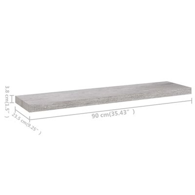 vidaXL Półki ścienne, 2 szt., szarość betonu, 90x23,5x3,8 cm, MDF