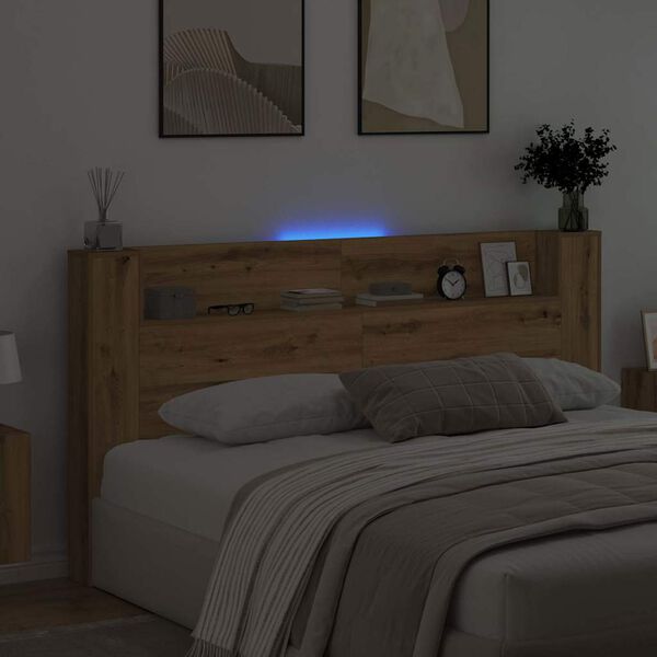 vidaXL Zagł&oacute;wek Ze LED Lights Dąb rzemieślniczy 200 x 15 x 103,5 cm