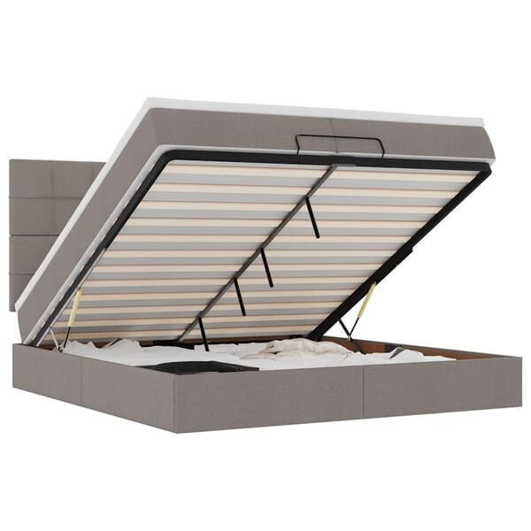 vidaXL Rama ł&oacute;żka otomana z materacami, taupe, 200x200 cm, tkanina