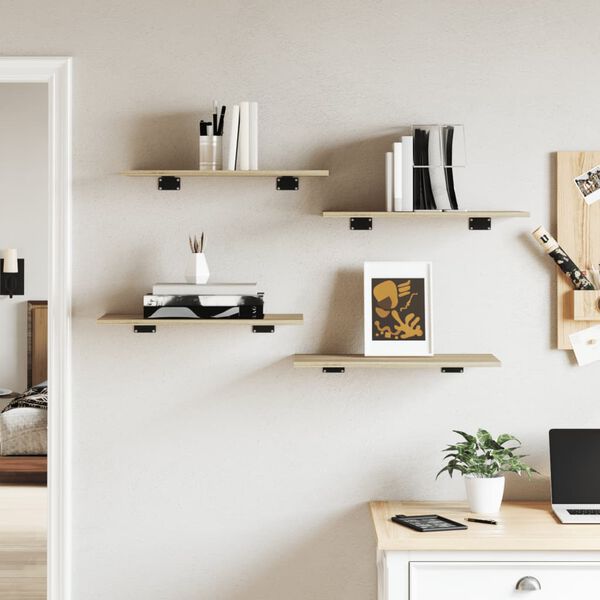 vidaXL P&oacute;łki na książki, 4 szt., kolor dąb sonoma, 60x30x1,5 cm, płyta