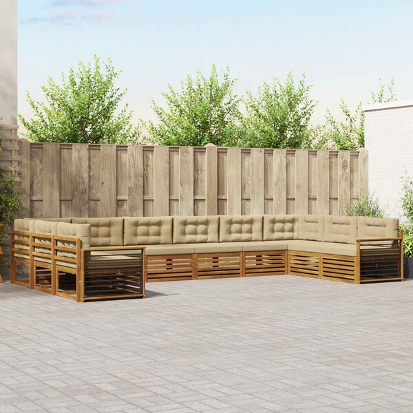 vidaXL Zestawy sof 10 pcs Naturalny i Beżowy Lite Drewno Akacji