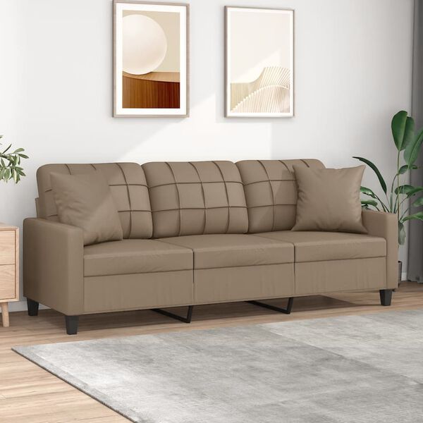 vidaXL 3-osobowa sofa z poduszkami, cappuccino, 180 cm, sztuczna skóra