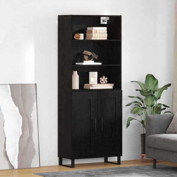 vidaXL Highboard Czarny Dąb 69,5 x 34 x 180 cm Materiał drewnopochodny