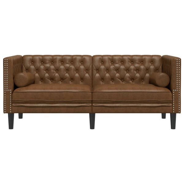 vidaXL Sofa Chesterfield z wałkami, 2-os., brązowa, sztuczny zamsz