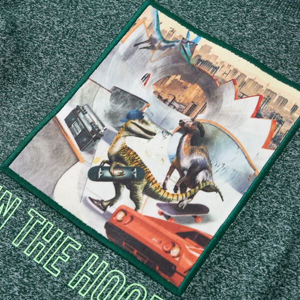 Koszulka dziecięca z długimi rękawami, ciemnozielony melanż, 104