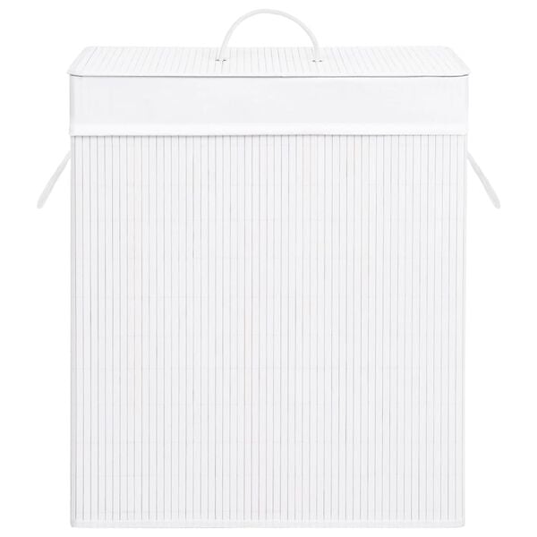 vidaXL Bambusowy kosz na pranie z 2 przegrodami, biały, 100 L
