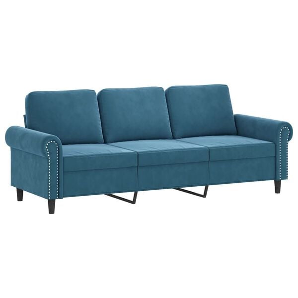 vidaXL 3-osobowa sofa z podn&oacute;żkiem, niebieska, 180 cm, aksamit
