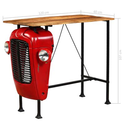 vidaXL Stolik barowy traktor, drewno mango, czerwony, 60x120x107 cm