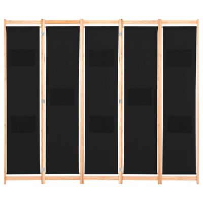 vidaXL Parawan 5-panelowy, czarny, 200 x 170 x 4 cm, tkanina