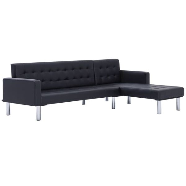vidaXL Sofa w kształcie litery L, czarna, sztuczna sk&oacute;ra
