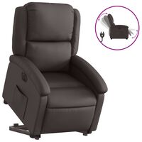 vidaXL Podnoszony fotel rozkładany, ciemny brąz, skóra naturalna