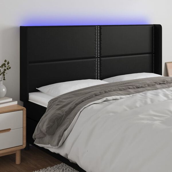 vidaXL Zagł&oacute;wek do ł&oacute;żka z LED, czarny 183x16x118/128cm sztuczna sk&oacute;ra