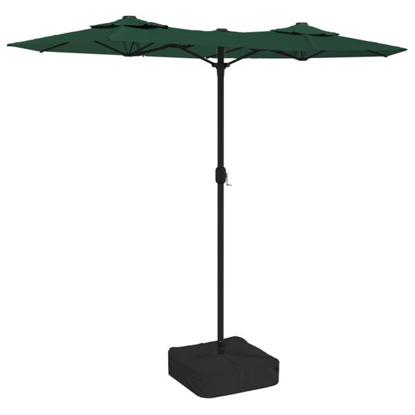vidaXL Podwójny parasol ogrodowy z LED, zielony, 316x145 cm