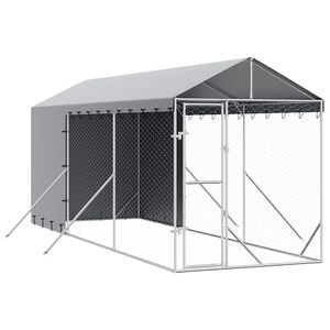 vidaXL Kojec dla psa, z dachem, srebrny, 2x6x2,5 m, stal galwanizowana