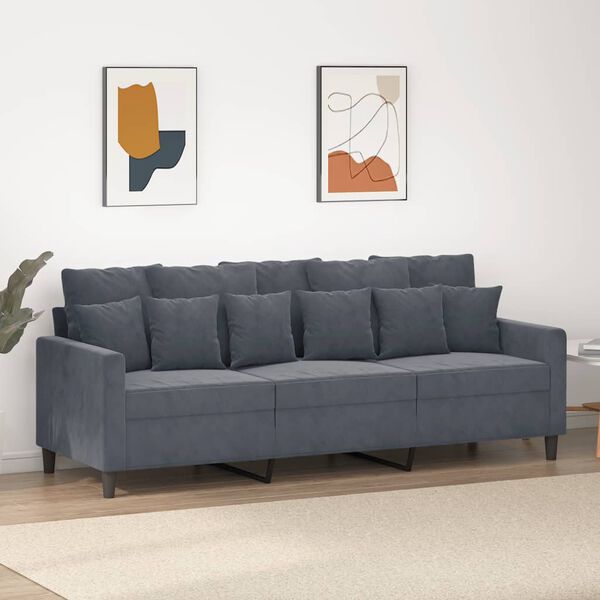 vidaXL Sofa 3-osobowa, ciemnoszara, 180 cm, obita aksamitem