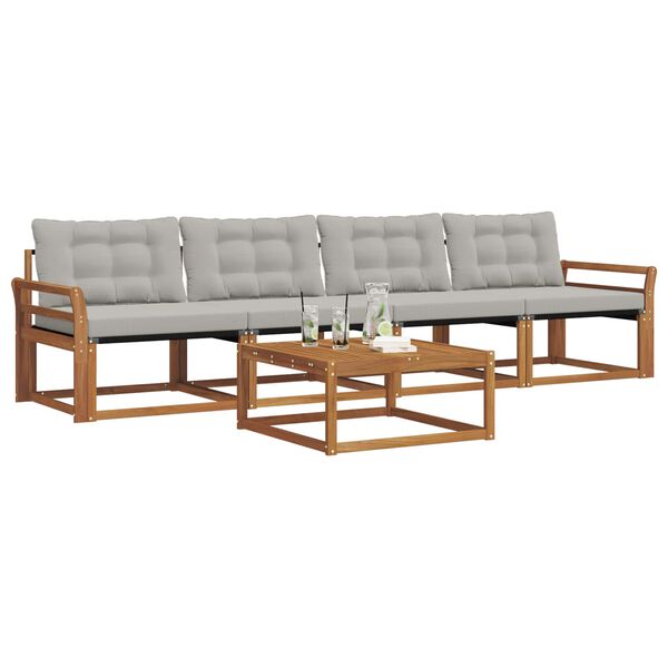 vidaXL Zestaw sof na zewnątrz z poduszką 5 pcs Naturalny i Jasny Szary