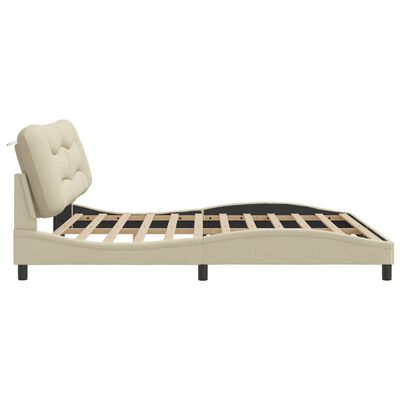 vidaXL Rama łóżka z zagłówkiem, kremowa, 200x200 cm, obita tkaniną