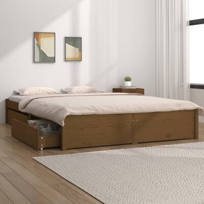 vidaXL Rama łóżka z szufladami, miodowy brąz, 135x190 cm