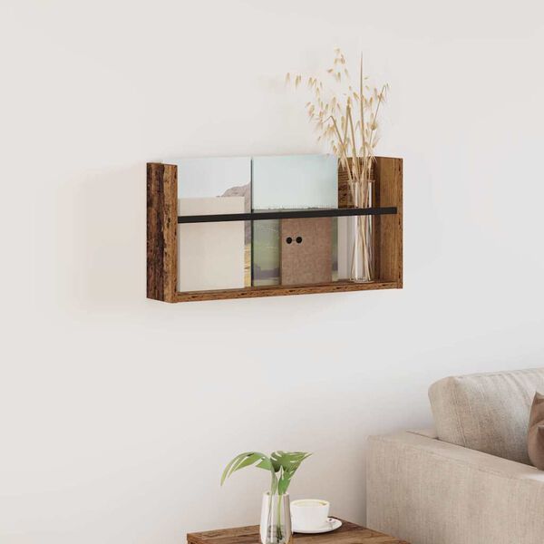 vidaXL Regał na gazety z p&oacute;łką Stare drewno 60 x 12 x 30 cm