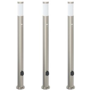 vidaXL Lampy słupkowe z czujnikiem i gniazdkiem, 3 szt., 110 cm, stal nierdzewna, IP44