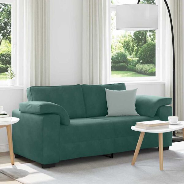 vidaXL Sofa dwuosobowa, ciemnozielona, 140 cm, aksamit