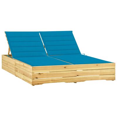 vidaXL Podwójny leżak z niebieskimi poduszkami, impregnowana sosna