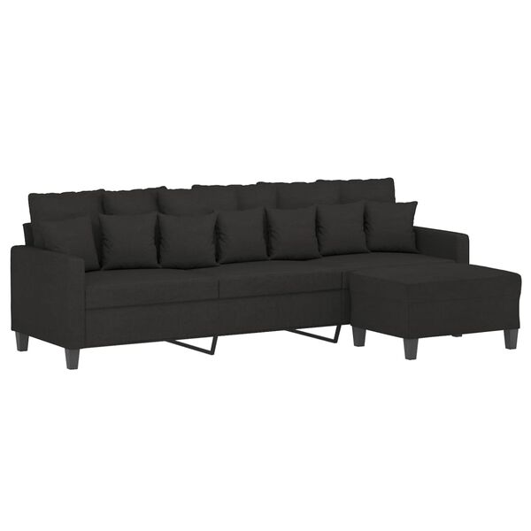 vidaXL 3-osobowa sofa z podn&oacute;żkiem, czarna, 210 cm, tkaniną