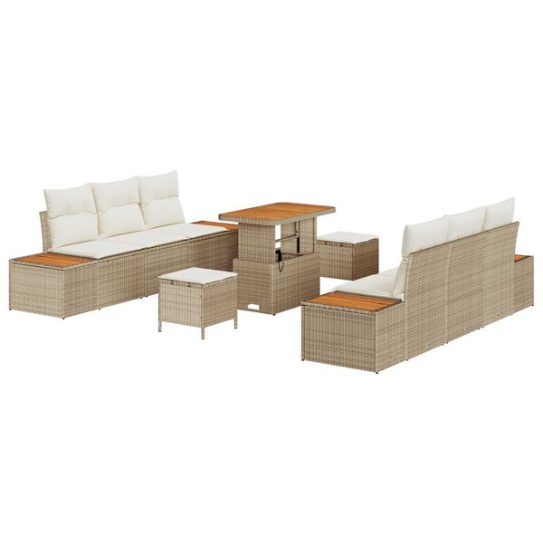 vidaXL Zestaw Sof na Ogr&oacute;d z poduszką 9 pcs Beżowy Polirattan