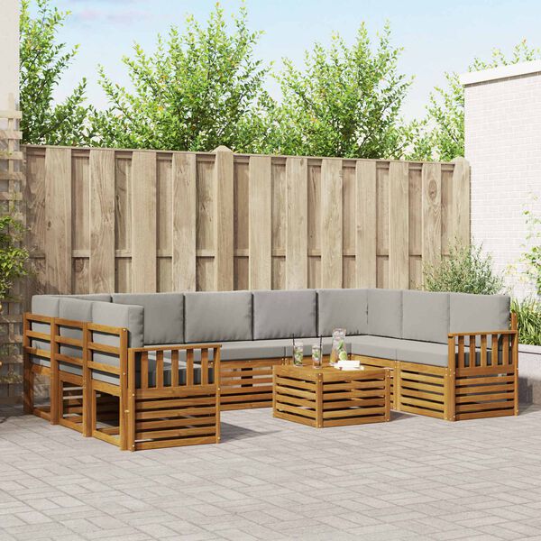 vidaXL Zestawy sof 10 pcs Naturalny i Jasny Szary Lite Drewno Akacji