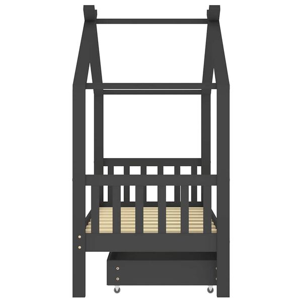 vidaXL Ł&oacute;żko dziecięce z szufladą, ciemnoszare, lita sosna, 80x160 cm