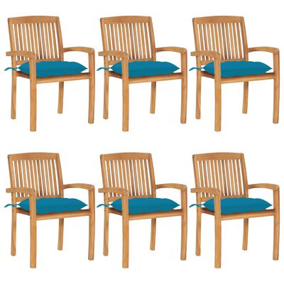 vidaXL Sztaplowane krzesła ogrodowe z poduszkami, 6 szt., tekowe