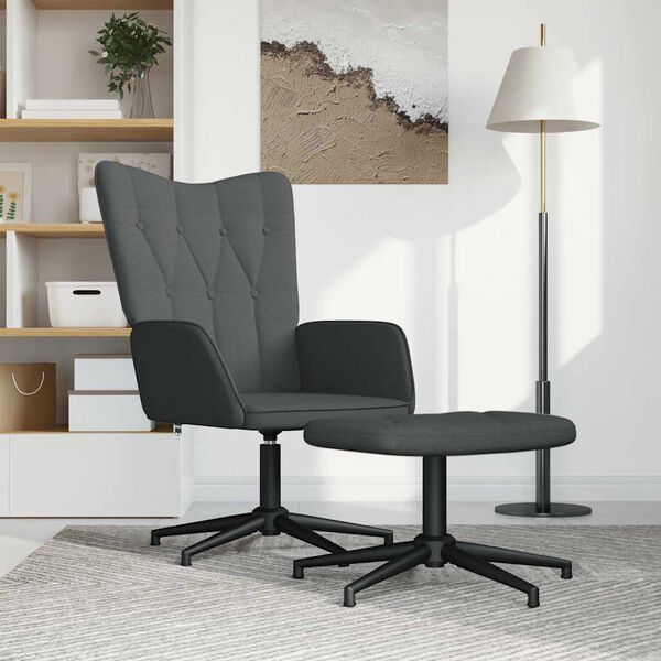 vidaXL Fotel z podn&oacute;żkiem, ciemnoszary, obity tkaniną