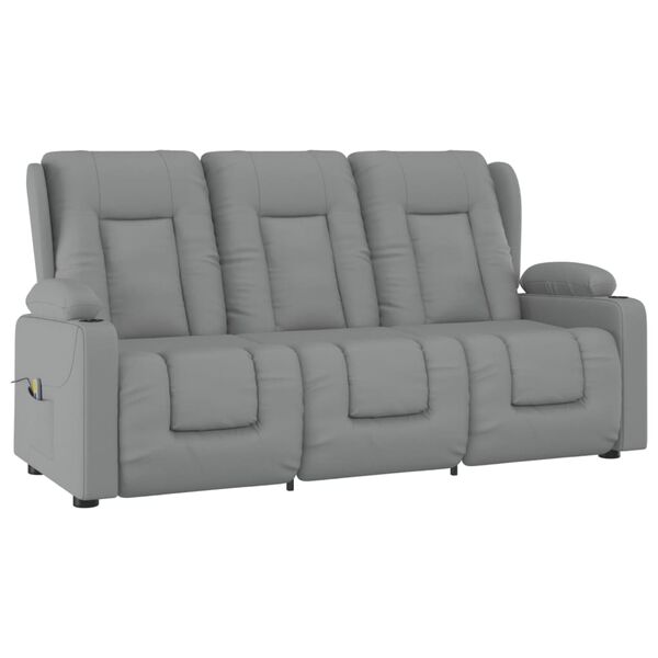 vidaXL Rozkładany fotel masujący z uchwytem, 3-os., szary, ekosk&oacute;ra