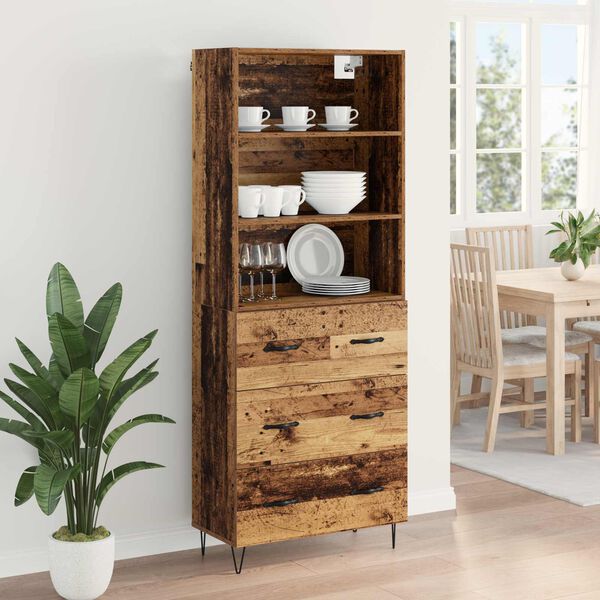 vidaXL Highboard z szufladą 2 pcs Stare drewno Materiał drewnopochodny