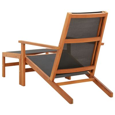 vidaXL Krzesło ogrodowe z podnóżkiem, czarne, eukaliptus i textilene