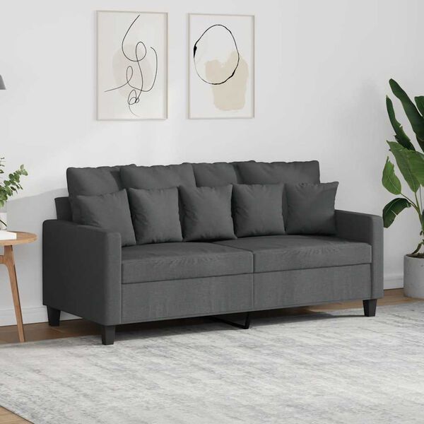 vidaXL Sofa 2-osobowa, ciemnoszara, 140 cm, tapicerowana tkaniną
