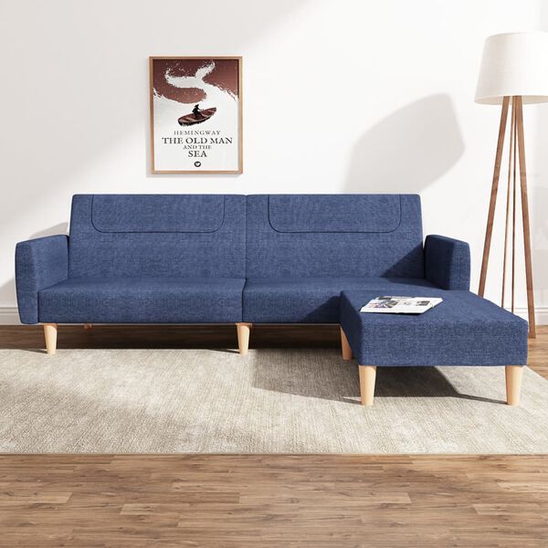 vidaXL 2-osobowa sofa z podn&oacute;żkiem, niebieska, tapicerowana tkaniną