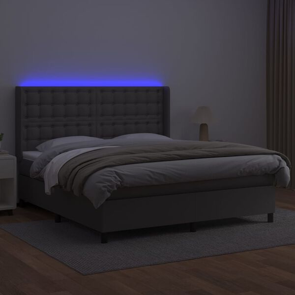 vidaXL Ł&oacute;żko kontynentalne z materacem i LED, szara ekosk&oacute;ra 160x200cm