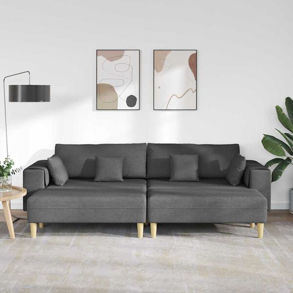 vidaXL Sofa materiałowa z poduszką Ciemnoszary 208 cm tkanina