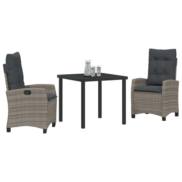 vidaXL Zestaw do jadalni w ogrodzie z poduszką 3 pcs Szary polirattan