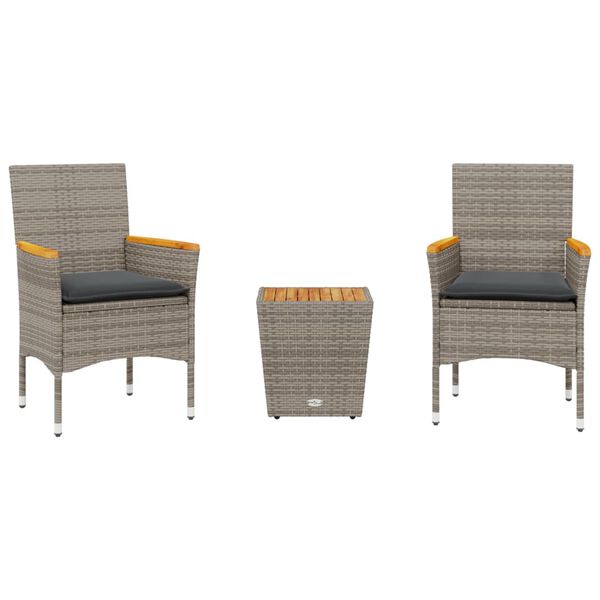vidaXL 3-cz. zestaw bistro z poduszkami, szary, polirattan i szkło