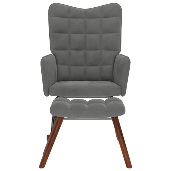 vidaXL Fotel bujany ze stołkiem, ciemnoszary aksamit