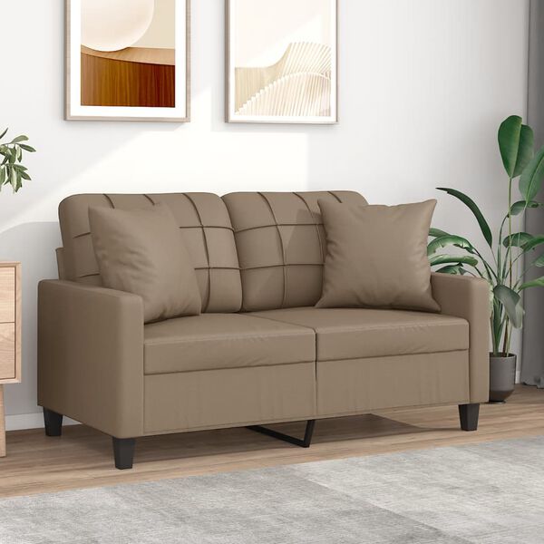 vidaXL 2-osobowa sofa z poduszkami, cappuccino, 120 cm, sztuczna sk&oacute;ra