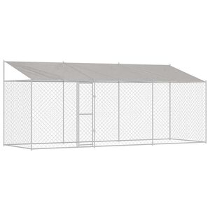 vidaXL Klatka dla psa z dachem srebrny 600 x 200 x 256 cm Stal i PE