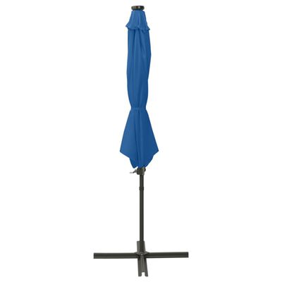 vidaXL Wiszący parasol z lampkami LED i słupkiem, lazurowy, 300 cm