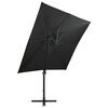 vidaXL Parasol wiszący z lampkami LED i słupkiem, 250 cm, czarny