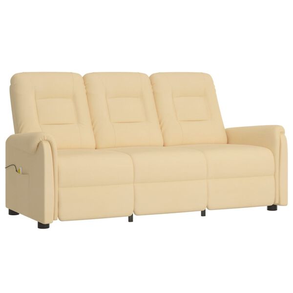 vidaXL Rozkładany fotel masujący, 3-os., kremowy, obity mikrofibrą