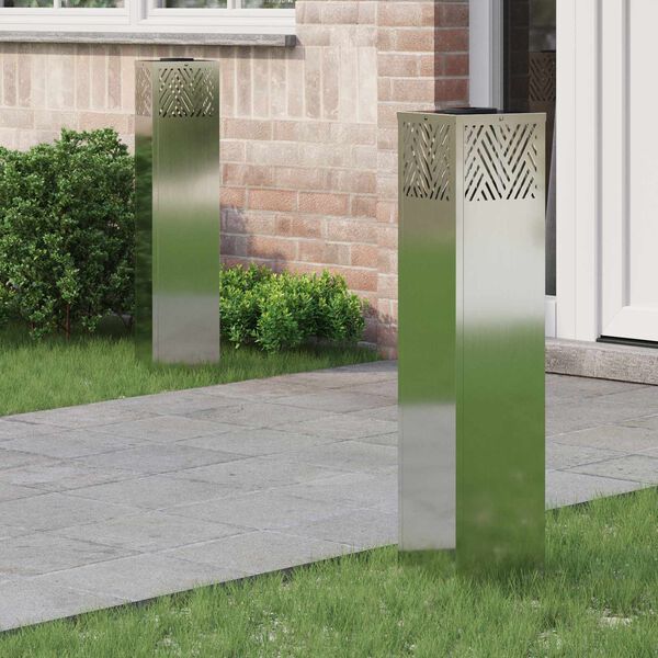 vidaXL Słoneczna LED lampa na ścieżkę 2 pcs Srebrny Galwanizowany